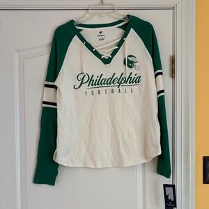 Fanatics Green and White Lace-Up Philadelphia Eagles women’s Shirt